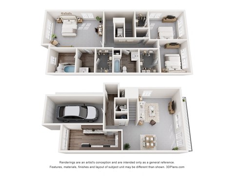 Floor plan for 3 beds, 2.5 baths, 1654 sqft